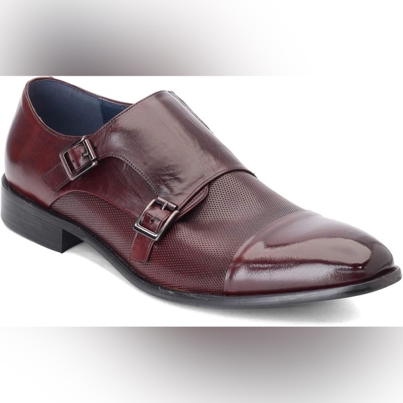 Stacy Adams Shoes Jennings Cap Toe Double Buckle Monk Strap Sz 11 Leather‎ Red - Picture 1 of 13